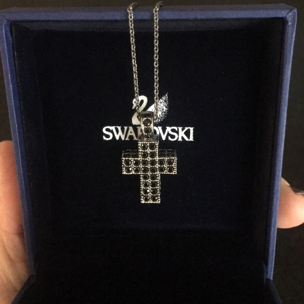 Brand new Swarovski black crystal cross necklace